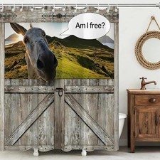 Funny,Retro Farmhouse Farm Bathroom Curtains,Animal Donkey Shower Curtain