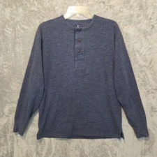 Pendleton Shirt Mens Size S/P Blue Gray Henley Pullover Long Sleeve Logo Crew