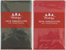 Solid Red or Green Color Vinyl Flannel Back Tablecloth Var Sizes
