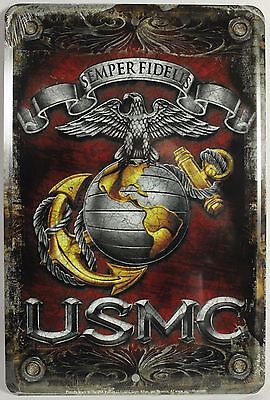 METAL PARKING SIGN USMC MARINES PARKING ONLY LOGO EMBOSSED MADE IN USA BRAND NEW