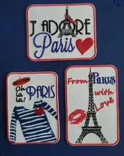 Ooh La La! I Love Paris Shaped Embroidered Iron-On/Sew-On Patch - 4 Variations
