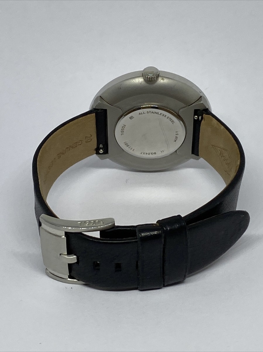 Fossil BQ2437 Unisex Black Leather Analog Silver Dial Quartz  