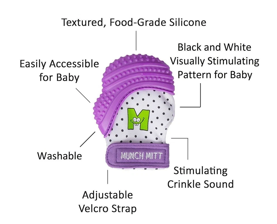 Munch Mitt Teething Mitten that Stays on Baby's Hand. Malarkey Kids Crinkle NWOT - Image 4 of 4