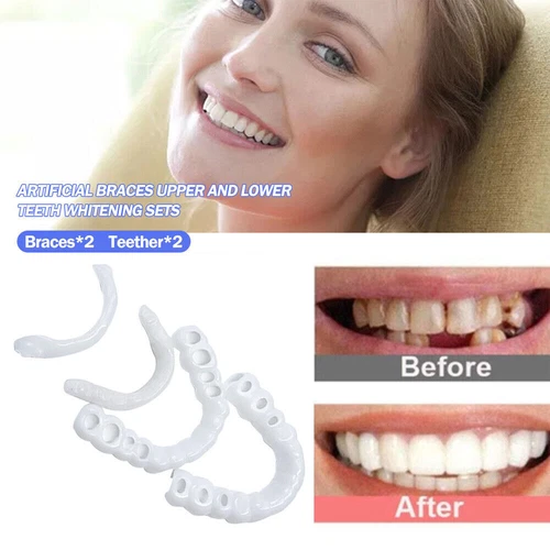 Snap On Upper&Bottom Set False Teeth Dental Veneers Denture Tooth Cover Silicone - Bild 13 von 14