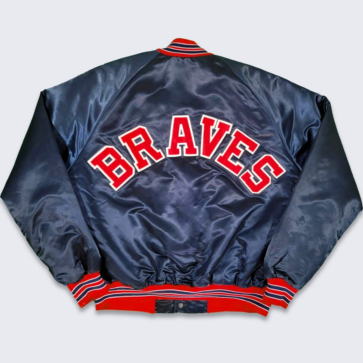 Atlanta Braves Vintage 80s Chalk Line Satin Bomber Jacket - MLB
