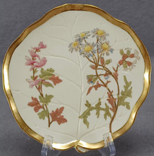 Royal Worcester Floral & Gold Blush Ivory Leaf Shaped Bread Plate Circa 1890s G