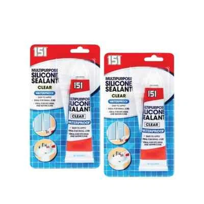 151 2x CLEAR Waterproof SILICONE SEALANT Small Jobs Window Sink Bath Shower Kitchen