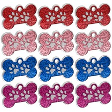 20pcs/lot Glitter Bone Shape Dog Tags Pet ID Collar No Engraving Tags Blank Disc