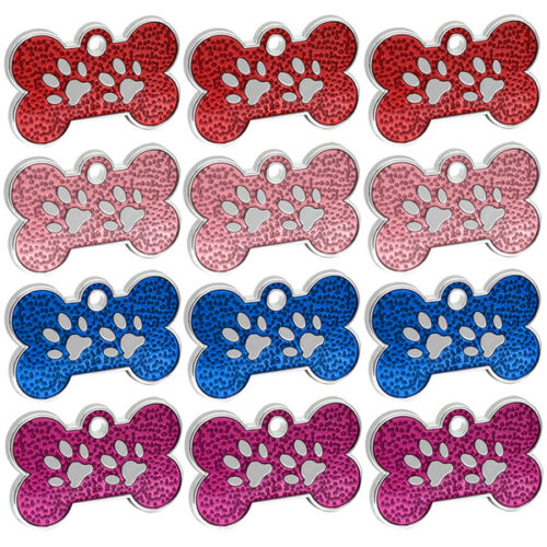 20pcs/lot Glitter Bone Shape Dog Tags Pet ID Collar No Engraving Tags Blank Disc - Picture 1 of 17