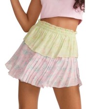 Loveshackfancy Women Ilona Mini Skirt Ruffle Floral Fuji Sunrise Sz L NWT