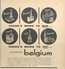 Belgium Tours Antwerp Brussels Lowain Bruges Liège Cities Vintage Print Ad 1958