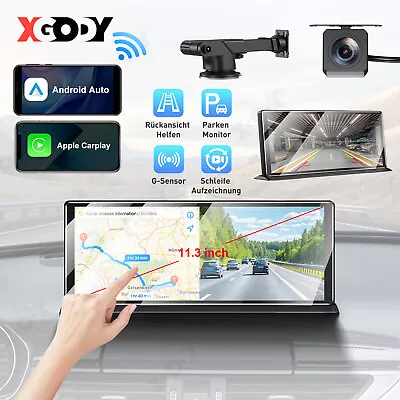 XGODY 11.3" 4K Dash Cam Touch Screen Car Stereo Portable Apple Carplay Android Auto