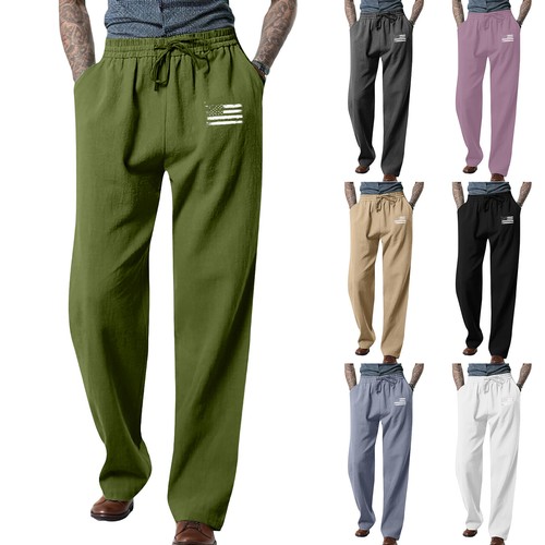 Men's Pants Lightweight Elastic Waist Solid Relaxed Fit Work Dress Pants Pockets