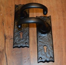 Rustic Door Handles with Key Hole Black Cast Iron (Backplate 50mm x 152mm JAB1)