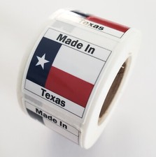 "Made In Texas" stickers - roll of 250 1" x 1" color stickers for marketing