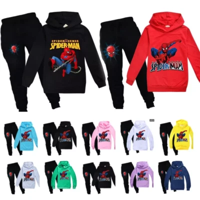 MARKENLOS Kinder Jungen Mädchen Spiderman Freizeit Hoodie Top Hosen Outfits Trainingsanzug