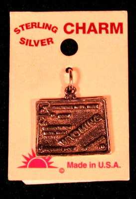 925 Sterling Silver Wyoming Charm Yellowstone  Souvenir VTG Map USA New