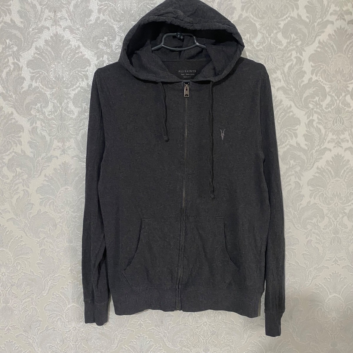 Allsaints Luxury Zip Hoodie Grey Small Logo Y2K | eBay