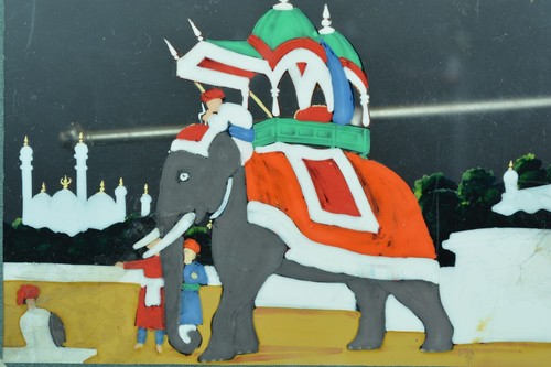 Rare tableau ancien India Company School Mica 19 thc Parade Elephant Maharaja N7 - Photo 3/4