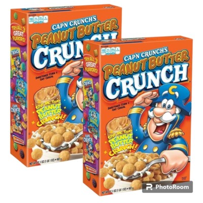 Quaker Cap'n Crunch PEANUT BUTTER CRUNCH Sweetened Cereal 12+oz Approx (2 Pack)