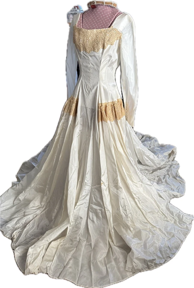 Винтажный свадьбы шикарный свадебное платье вышитый декор спереди и поезд см. Desc размер - Изображение 2 из 4