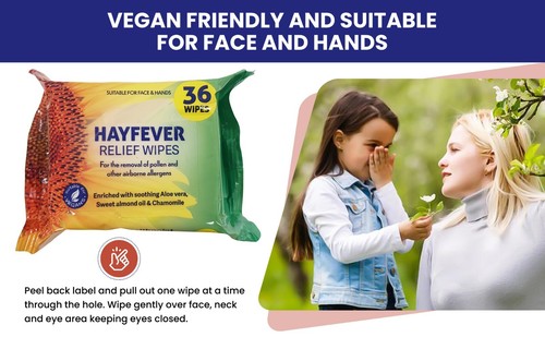 Hayfever Relief Face Wipes Removes & Traps Pollen, pollen Dust and Pet Allergens - Picture 8 of 9