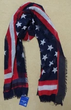 NWT Stars & Stripes scarf, 100% polyester, 27 x 68, fringed edge