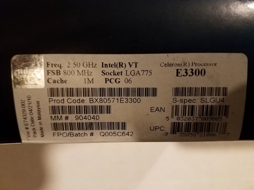 Intel Celeron E3300 1MB Cache 2.5GHz 2 Core LGA 775 CPU BX80571E3300 SLGU4 - Image 3 of 4