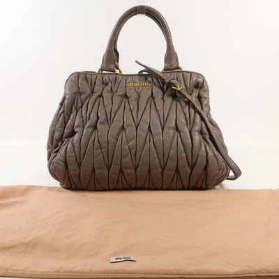 Miu Miu GHW 2 Way Shoulder 2 Way Bag RN0804 Calfskin Leather Grey