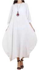 Zei La La Maxi Balloon Dress Cuffed Sleeve Lightweight Lagenlook White Sz L