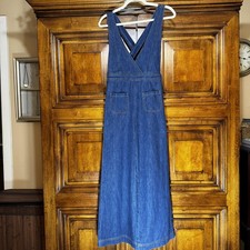 Bebe Girls Jumpsuit Girls L 14 Blue Denim Wide Leg Overall Cross Back Boho