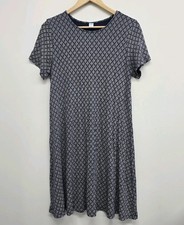 Old Navy Short Sleeve Swing Dress L Navy Diamond Tile Print Soft Jersey Stretch