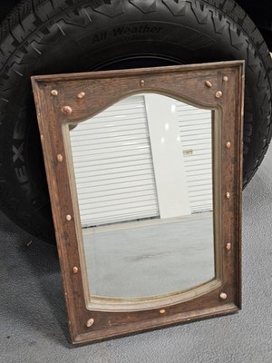Antique Wood Mirror Encrusted With Fire Opal