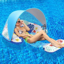 Inflatable Pool Float with Adjustable Canopy for Adults, Sun Protection Lounge