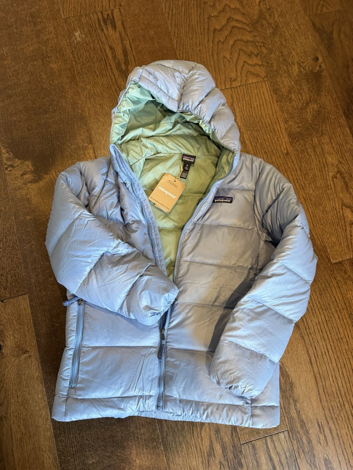 New $190 NWT Patagonia Hooded Puffer Blue Size 10-12 Medium Kids Youth Jacket