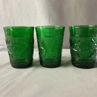 Anchor Hocking Vintage Sandwich Glass Forest Green Set of 3 Juice Glasses 4"T