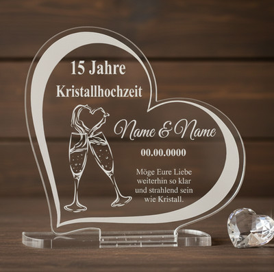   Geschenk Kristallhochzeit Hochzeitstag Gravur   Größe wählbar   15 Jahre