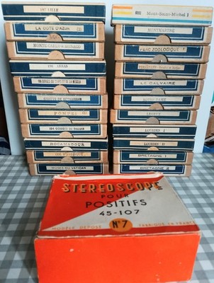 Vintage 50/60er Jahre altes Stereoskop + 22 Ansichten Boxen u.a. selten - BRUGUIÈRE CA49