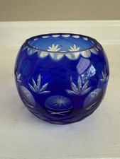 Vintage Bohemian Cobalt Blue Cut To Clear Cry...