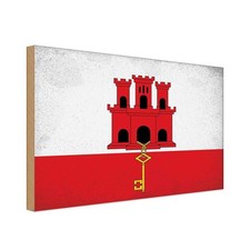Holzschild 12x18 cm Gibraltar Vintage Flagge Fahne Wappen Deko Geschenk Holz Sch