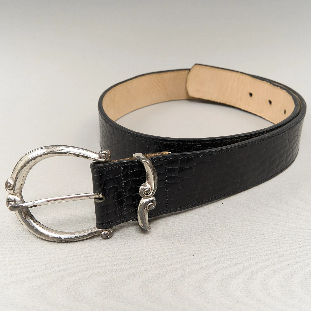 Vintage Brighton M 30 Navy Blue Pebbled Leather Minimalist Skinny Belt Classic Vintage 90s BRIGHTON Belt M / L Brown Leather Waist Belt  main image 3