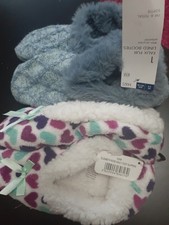 2 pairs Of Brand New Ladies M&S Green & Purple Bed/Home Slippers, Size L and M