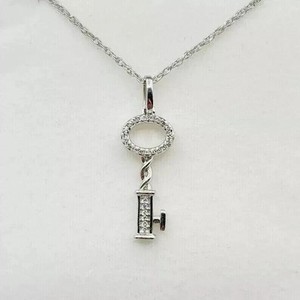 Authentic 2 Ct Round Cut Simulated Diamond Women's Key Shape Pendant 14K White Gold Plated