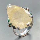 Fine Art 34 ct Natural Rutilated Quartz Ring 925 Sterling Silver Size 8 /R450484