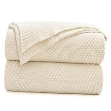 Cotton Cable Knit Throw Blanket for Couch Sofa Bed, Home 50"x60" Cream