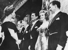 American actress Marilyn Monroe is presented to Queen Elizabeth II - Old Photo