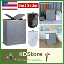 Stylish 2-Section Laundry Hamper with Removable Bags & Bamboo Handles (140L)