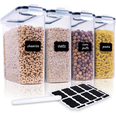 4 Piece Cereal Container Storage Set Airtight Large BPA Free Dispenser Black New
