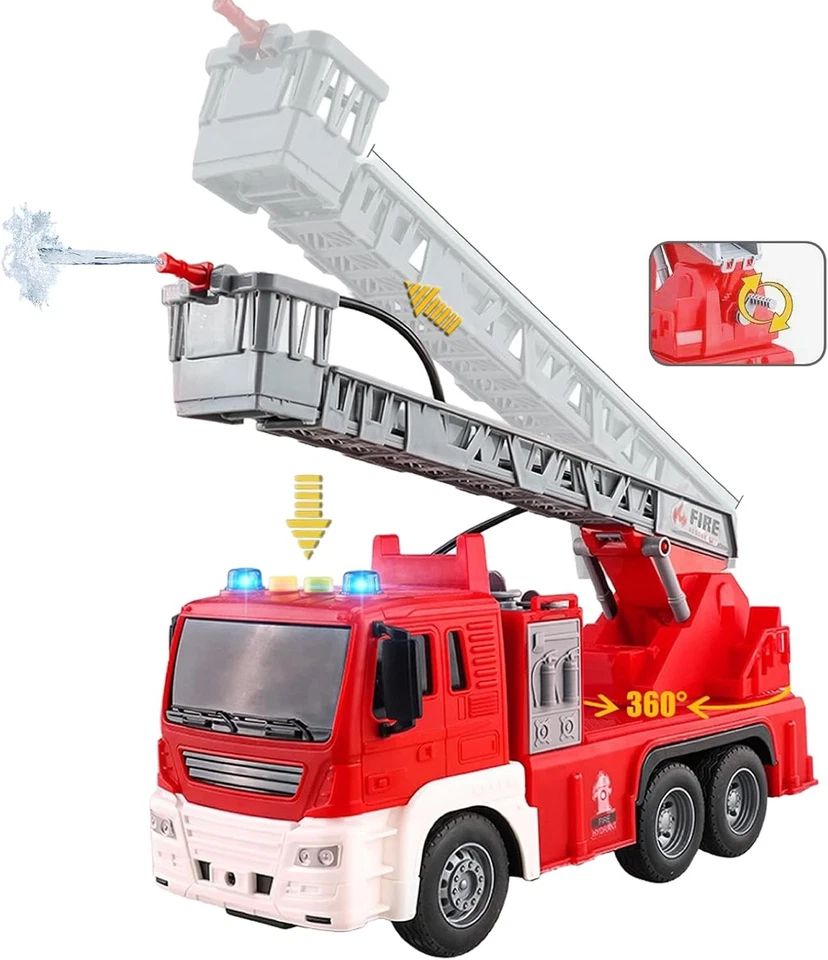 Scala 1:16 Camion Pompieri Giocattolo per Bambini, Autopompa Antincendio a Inerz - Immagine 4 di 4