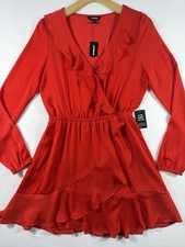 NWT Express Ruffle Wrap Mini Dress Red Long Sleeve Size S Minor Pulls See Photos